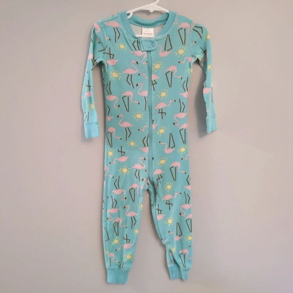 Hanna Andersson Blue Pink Flamingo Organic Cotton Pajamas Sleeper Girls 90 US 3